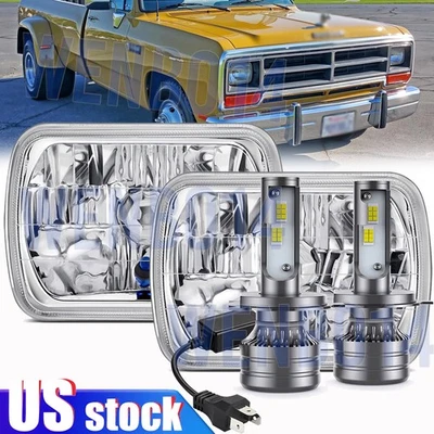 For Dodge D150 D250 D350 Ram 50 H4 Pair DOT 5X7" 7x6" inch Headlight Hi/Lo DRL - Image 1 of 4