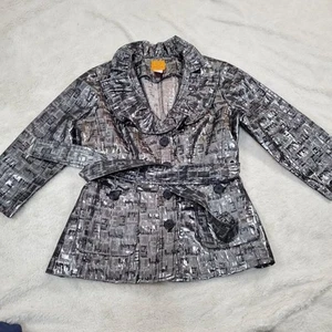 Ruby Road Petite Silver Black Metallic Ruffle Collar Lightweight Jacket Women 4 - Picture 1 of 9