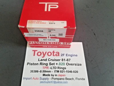 Juego de anillos de pistón motor Toyota Land Cruiser "2F" 75-87 (TPR) (Japón) +.020 O/S Foto 1 de 3