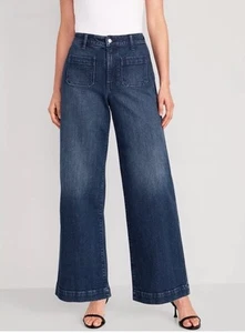 Old Navy Blue Wash Extra High Rise Trouser Wide Leg Jeans Size 8 - Picture 1 of 9