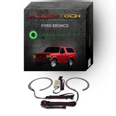 Green Angel Eye LED Headlight Halo Ring kit for 1992-1996 Ford Bronco Headlights - Image 1 of 2