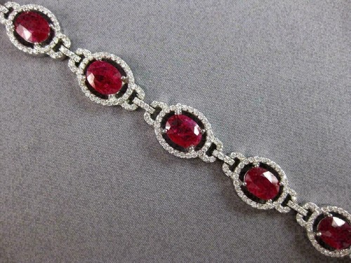 VALENTINO Bracciale Tennis Fidanzamento 10Ct Taglio Ovale Creato Rubino Rosso Finitura Oro Bianco 14K