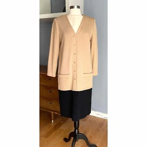 Bill Blass Vintage 70’s Dress Wool Beige Black 12 - Picture 1 of 9