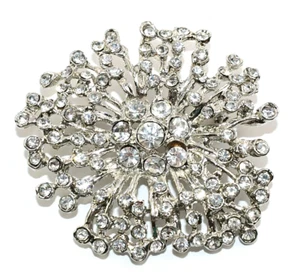 Women Pin Vintage Silver Cluster Rhinestones Flower Stones Shaped Brooch Pin BX8 - Picture 1 of 3