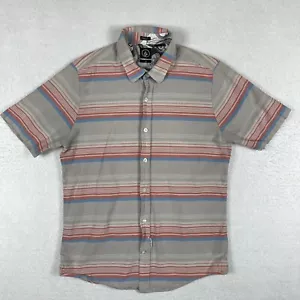 Volcom Shirt Mens Medium Slim Fit Gray Striped Surf Skate Casual Skater Beach - Picture 1 of 13