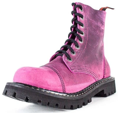 ANGRY ITCH-8-Loch Vintage Pink Ranger Armee Leder Stiefel Stahlkappe  EU36-48 - Bild 1 von 4