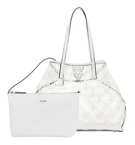 Borsa shopper GUESS Tuana Large tote white logo trasparente bianca nuova - Foto 1 di 3