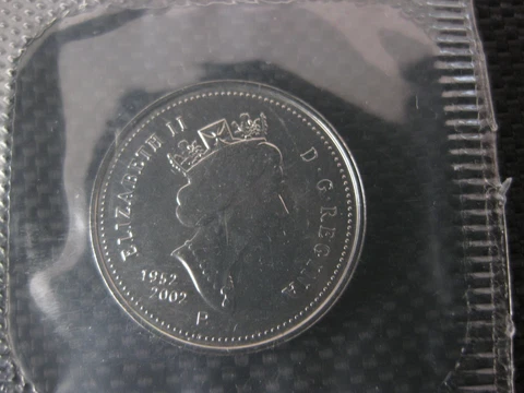 2002 "P" Canadian Prooflike Nickel ($0.05) **Double Date 1952-2002** Cover