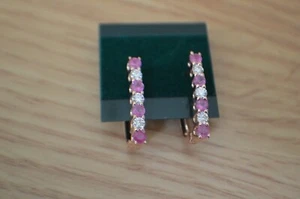 1.25ct Mozambique Pink Sapphire / Moissanite Earrings 18k RG over Fine Silver - Picture 1 of 10