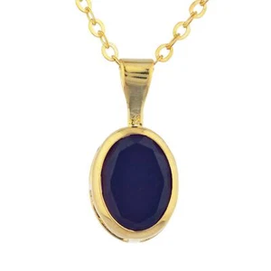 14Kt Gold Genuine Black Onyx Oval Bezel Pendant Necklace - Picture 1 of 6