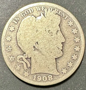 Medio dólar barbero 1908 O EE. UU. 50c-Estados Unidos 90 % plata #08PB2 - Imagen 1 de 4