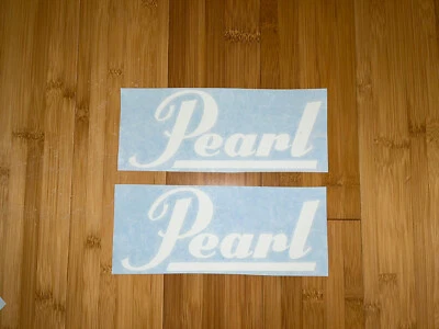 Pearl Drums Logo 8” Wide (set Of 2) White Vinyl Decal Sticker - BOGO Music