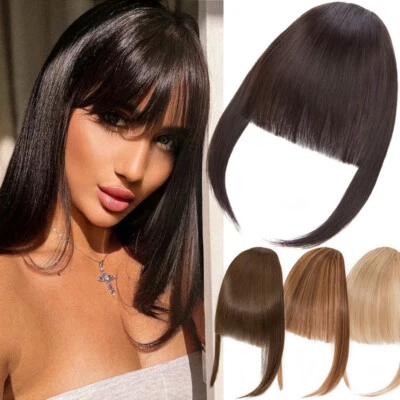 Flequillo de cabello grueso/delgado 100 % como extensiones de cabello humano clip en el poste frontal Foto 1 de 4