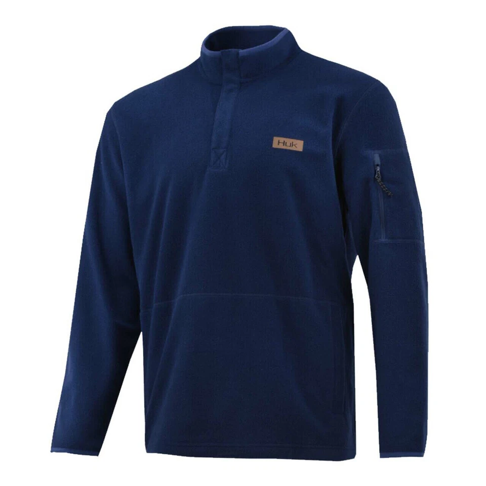 HUK Mens Performance Fishing Channel Pop Over Fleece Jacket Navy Blue Size M $90 - Image 1 of 4