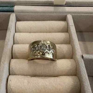 Gold and Diamond Cigar Band Ring - Picture 1 of 5