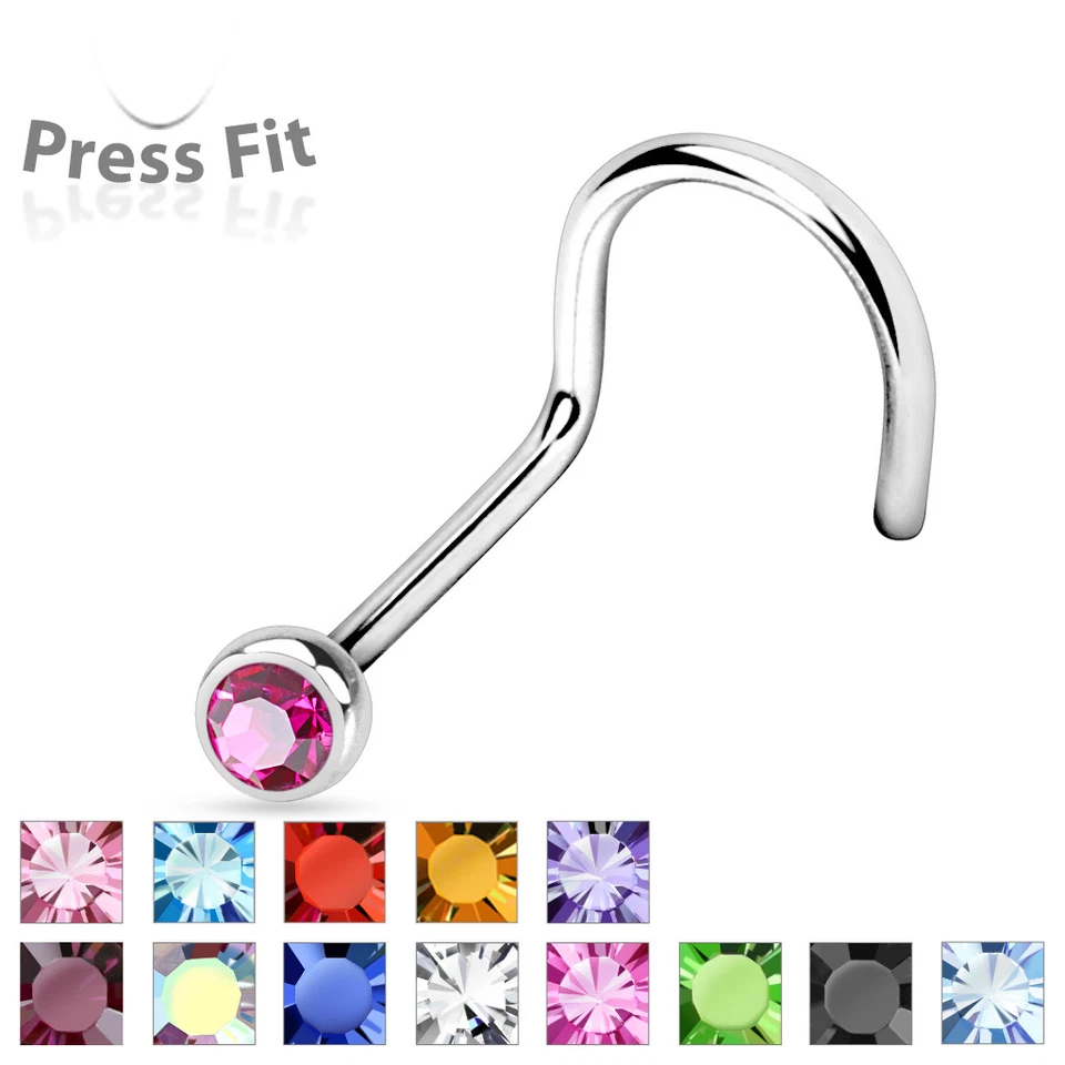 (2 pieces) 20g (0.8mm) Nose Screw with (2mm) Press Fit CZ Gem Surgical Steel - Image 1 of 1