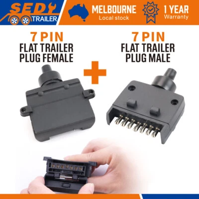 7 Pin Flat Trailer Plug Male & Female Socket Set Caravan Boat Adaptor Connector - image 1 of 4