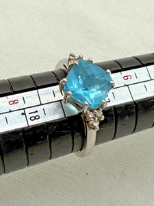 14k 585 White Gold Blue Topaz and Diamond Ring Stamped EMA 14k US Size 7 - Picture 1 of 20