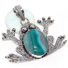 925 Silver Plated-Botswana Agate Ethnic Frog Gemstone Pendant Jewelry 2" JW