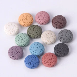 10pcs Natural Volcano Lava Stone 13mm Flat Round Coin Shape Loose Crafts Beads - Picture 1 of 18