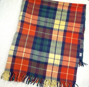 Vintage ABITO TROY 100% lana vergine coperta 56"x56" frange USA tartan plaid lodge - Foto 1 di 7