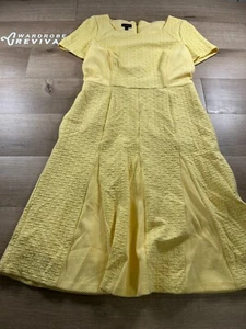 Talbots Dress Fit & Flare Yellow Size 4 Basket Weave Short Sleeve Pocket - Picture 1 of 10