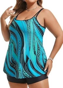 Hanna N Woman Tummy Control Tankini 2 Piece Swimwear High Waist Shorts UK 10 - Picture 1 of 8
