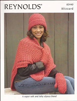 Blizzard Shawl, Hat, Mittens Reynolds Knitting Pattern #82440 - Pattern Only - Image 1 of 2