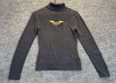 Harley-Davidson женщин ребристый водолазка свитер серый маленький логотип хлопок - Изображение 1 из 4