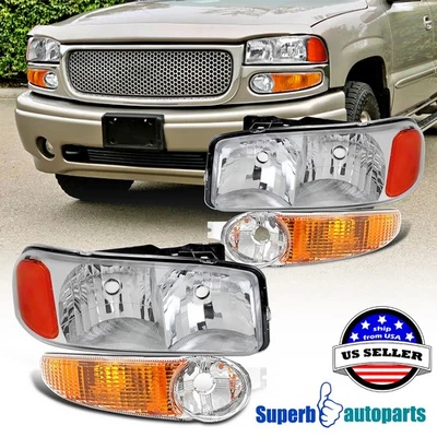 For 2000-2006 GMC Sierra 1500 2500 3500 Yukon XL Denali Headlight+Bumper Light - Image 1 of 4