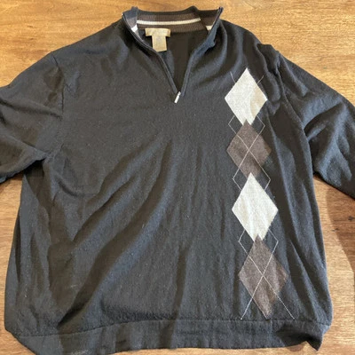 Suéter de Lana Merino Mario Gilberti Para Hombre XL Imitación Marrón Manga Larga 1/4 Cremallera Argyl Foto 1 de 4