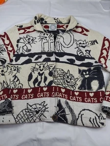 Vintage Women's Sugar Street Weavers I LOVE CATS Cardigan Tapestry Jacket Kitten - Picture 1 of 11