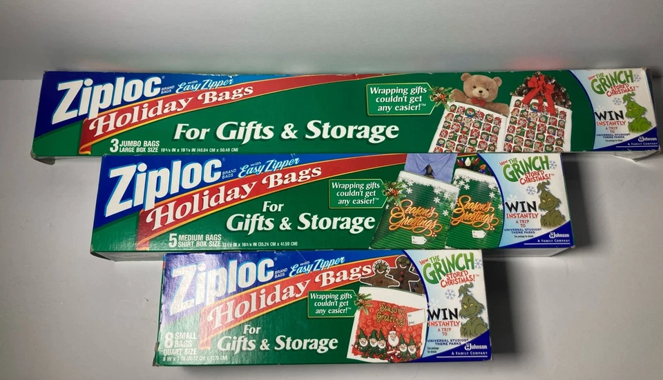 Vintage Ziploc Holiday Bags Jumbo Medium Small Easy Zip Christmas Gifts 2000 - Image 1 of 4