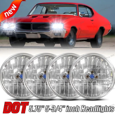 Fits Buick GS 455 1970-1972 5.75" 5-3/4" Round Halogen Headlights Hi/Lo beam - Image 1 of 4