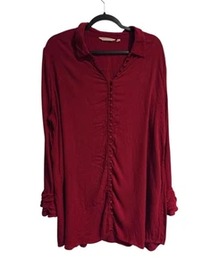 Camisa Top Poeta Romántico Rojo Suave Envolventes Talla 1X Mangas con Volantes en Niveles - Imagen 1 de 7