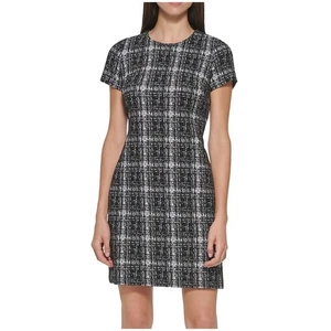 Calvin Klein NWT Gauze Plaid Dress Career Work Office Party Black White Size 16 - Picture 1 of 12