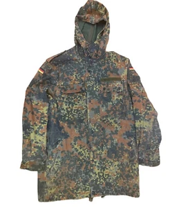 German Army Military Hooded Camo Parka Jacket & Quilted Liner 1995 Pockets Large - Picture 1 of 12