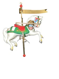 Vintage Christmas Tree Ornament Enesco Carousel White Horse - Picture 1 of 8