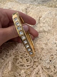 swarovski bracelet gold color rhinestones bangle vtg crystal squares swan mark - Picture 1 of 14