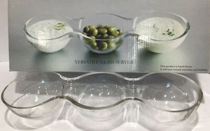 Serving Dish 3-Bowl Clear Glass Server for Dips, Hors d'oeuvres Nuts Hand Blown - Picture 1 of 4