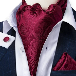 Herren Ascot Burgunderrot Designer Paisley Krawatte Taschentuch Manschettenknöpfe Set Hochzeit - Bild 1 von 6