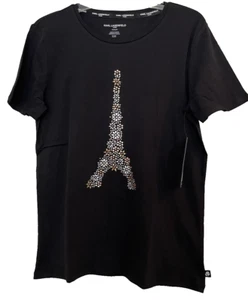 Karl Lagerfeld T-Shirt Women's🎁❤️Black/Multicolor Rhinestone  Sz.L NWT - Picture 1 of 11