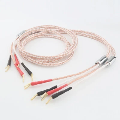 Pair Audiophile 8TC OCC 16Cores Conductor Hifi Speaker Cable & Banana Spade Plug - Image 1 of 4