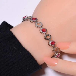Pink Rubellite Tourmaline 925 Sterling Silver Tennis Bracelet 7.99" B974774018 - Picture 1 of 5