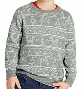 Baby Boys JUMPER Cotton Knit WINTER TOP Grey FAIR ISLE Print Pullover 12-18 Mth - Picture 1 of 2