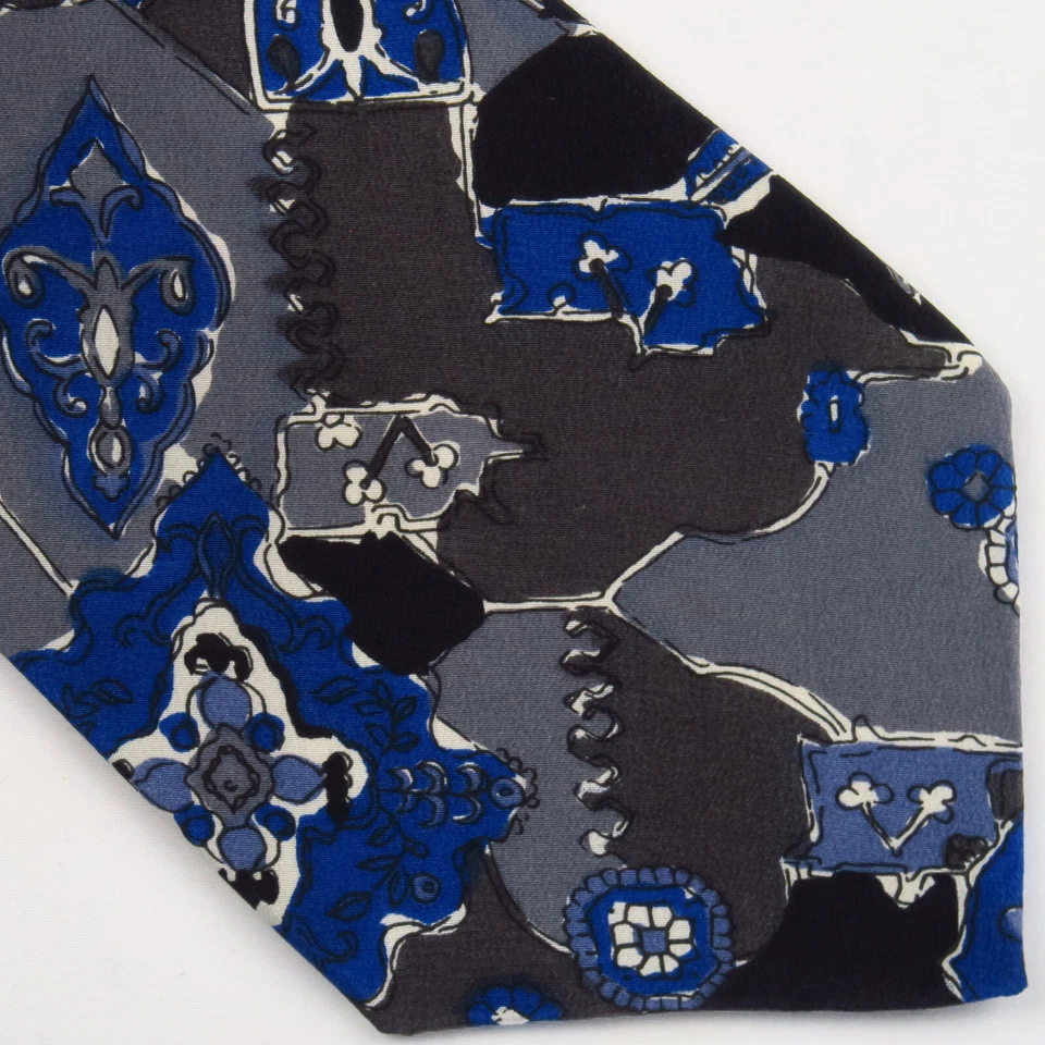 Corbata Geoffrey Beene Para Hombre Azul Negro Gris Abstracto Estampado Floral EE. UU. 57x3,75 Foto 1 de 4