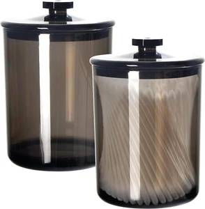 Black Plastic Apothecary Jars, Qtip Holder, Cotton Swab Holder, Bathroom Vanity - Picture 1 of 4