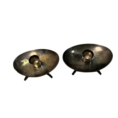 Винтажные маленькие овальные посеребренные подсвечники на ножках MCM Швеция Prima Plate - Изображение 1 из 4