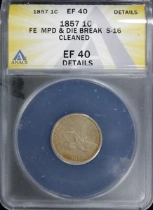 1857 FLYING EAGLE CENT MPD/DIE BREAK SNOW 16 ANACS EF-40 DETAILS (2532057) - Picture 1 of 4