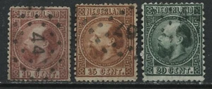 Netherlands1867 10¢ perf 14, 15¢ perf 13 1/2, and 20¢ perf 13 1/4 used - Bild 1 von 1